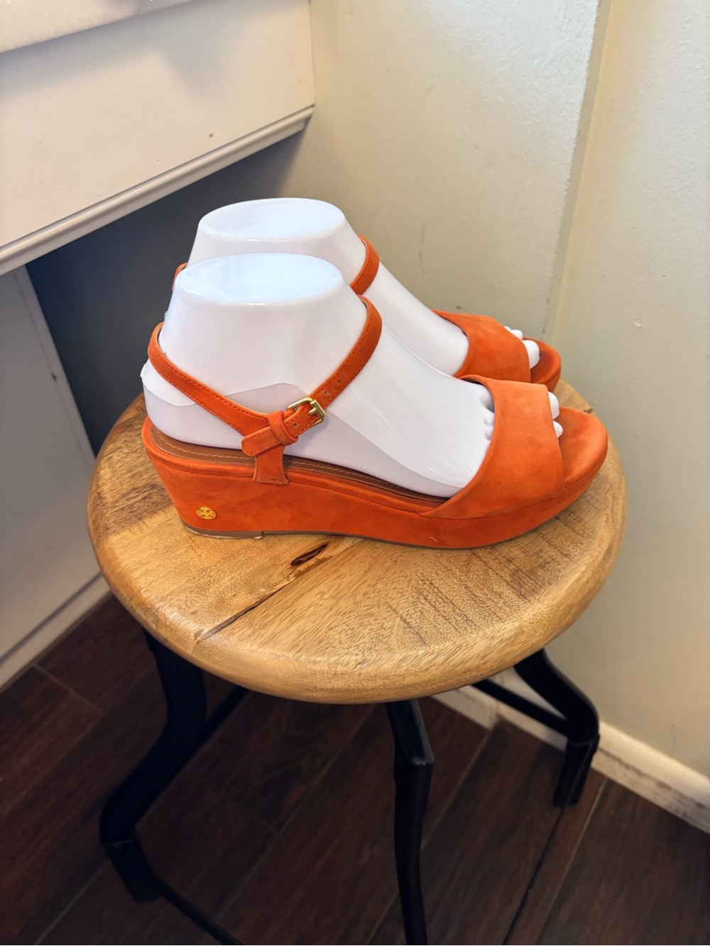 Source Unknown Orange Suede Ankle-Strap Wedge Sandals